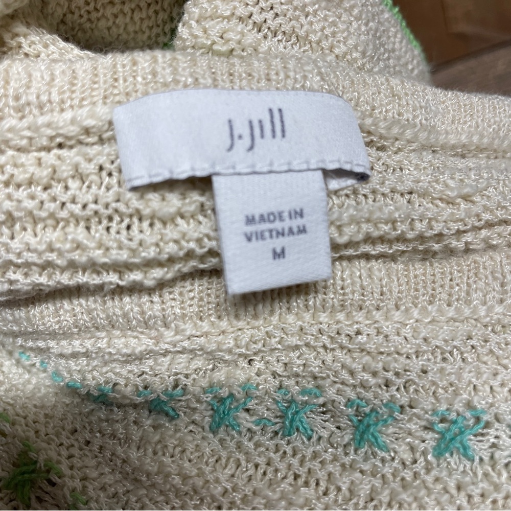 J Jill Womens Cream Light & Airy Knit Textured Embroidered Coastal Beach Sweater - Picture 7 of 7